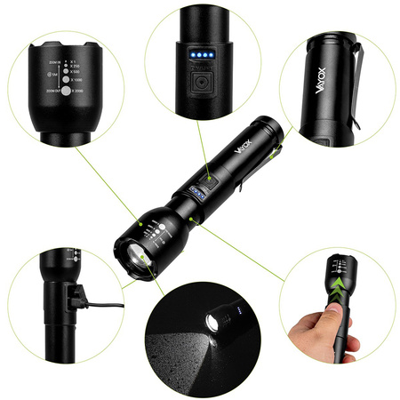 Latarka akumulatorowa LED Klasyczna 20W 800lm Lampka Ręczna Mocna ZOOM VA0180 VAYOX