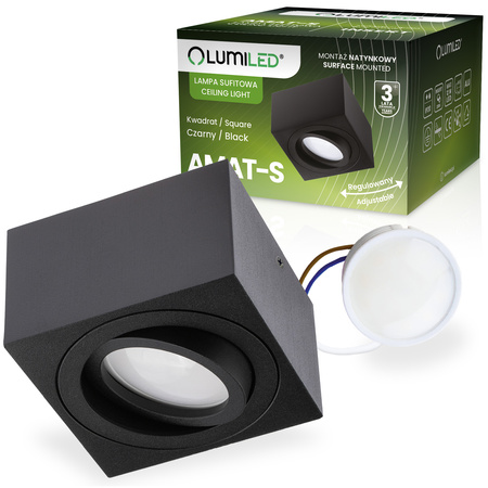 Oprawa Natynkowa HALOGENOWA Tuba Spot Ruchoma Kwadratowa Czarna 50mm + Wkład LED 7W 3000K  AMAT-S LUMILED
