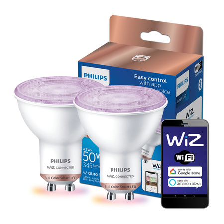 2x Żarówka LED GU10 4,7W = 50W 2200-6500K + RGB SMART WiFi Philips WiZ