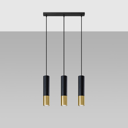 Lampa Sufitowa Oprawa Natynkowa SPOT TUBA 3x GU10 Wisząca Zwis Tubularna Czarna Złota Nowoczesna Loopez Sollux
