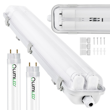 Oprawa Hermetyczna Pyłoszczelna 120cm 2xT8 G13 IP65 + 2x Świetlówki LED 18W
