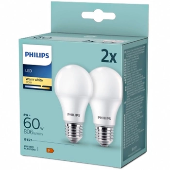 2PAK Żarówka LED E27 A60 8W = 60W 806lm 2700K Ciepła PHILIPS