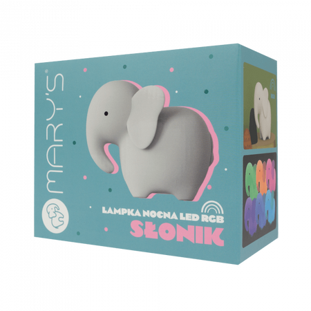 Lampka Nocna Dziecięca LED 1W 3000K Ciepła + Wielokolorowa RGB Akumulatorowa 500mAh Biała SŁOŃ MARY'S
