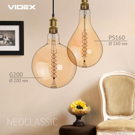 Żarówka LED E27 PS160 Gruszka 8W = 42W 500lm 1800K Ciepła 360° FILAMENT Bursztynowa Ściemnialna Videx