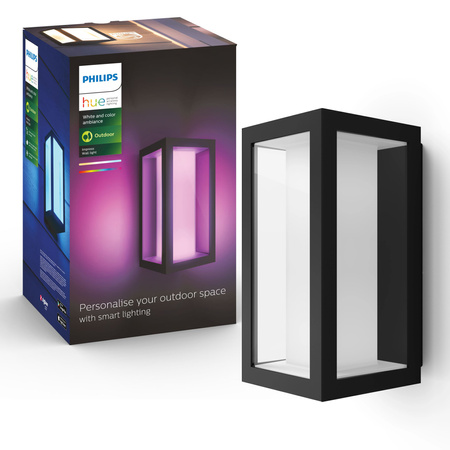 Kinkiet Ogrodowy LED Lampa Zewnętrzna Elewacyjna 15.8W 1180lm IP44 White and Color Ambiance RGB + TW Czarna Inteligentna SMART Zigbee Bluetooth Impress Philips HUE