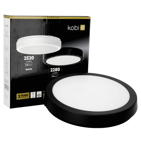 Plafon LED Łazienkowy Sufitowy Natynkowy 24W 2280lm 4000K 120° Czarny IP65 Nairos Kobi