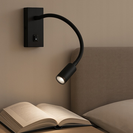 Lampa Ścienna LED Elastyczny Kinkiet do Czytania LEO 3W 4000K Czarny