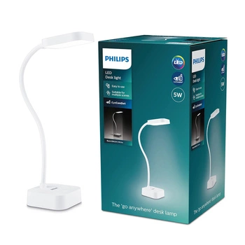 Lampka Biurkowa Stołowa LED ROCK 5W 5000K Ściemnialna USB Biała PHILIPS