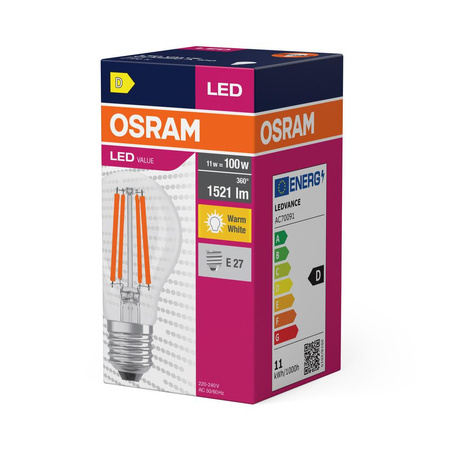 Żarówka LED A60 E27 11W = 100W 1521lm 2700K Ciepła 320° VALUE CLASSIC Osram