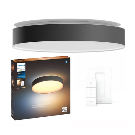 Lampa Sufitowa Plafon LED Enrave Czarny 33,5W 42,5cm CCT PHILIPS HUE Bluetooth + Przełącznik Dimmer Switch