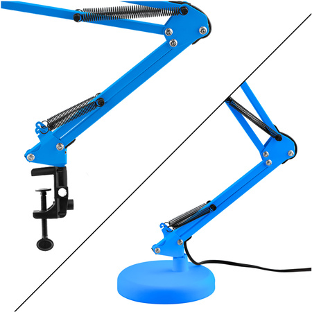 Lampka Biurkowa Kreślarska Stołowa E27 TOBI Niebieska Lumiled + uchwyt na blat