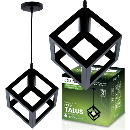 Lampa Wisząca Sufitowa Geometryczna Kwadrat Zwis LED E27 TALUS Czarna LUMILED
