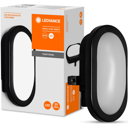 Lampa LED Przemysłowa Zewnętrzna Kinkiet Elewacyjny 6W 420lm 4000K IP54 Czarny z Modułem Awaryjnym Bulkhead Ledvance