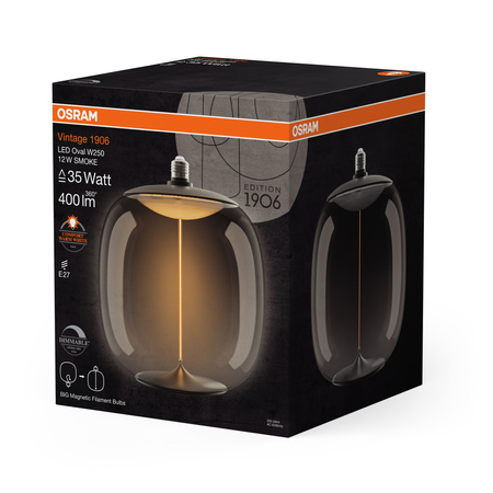 Żarówka LED Dekoracyjna E27 12W = 35W 400lm 1800K Ciepła 320° Dymiona Filament Ściemnialna Vintage 1906 Osram