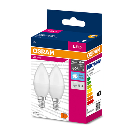 2PAK Żarówka LED E14 B39 7,5W = 60W 806lm 4000K Neutralna 220° OSRAM VALUE