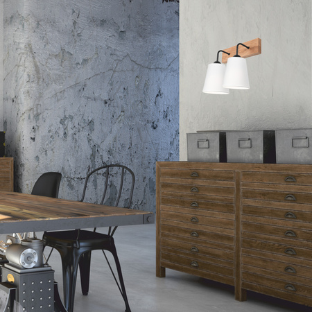 Lampa Ścienna Kinkiet LULA 2xE27 Biały Dębowy KM-2.200 Lamkur