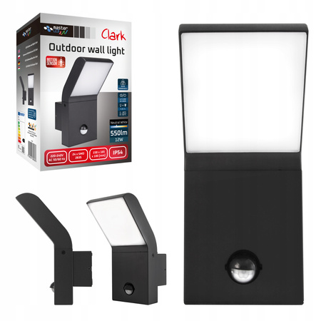 Kinkiet Ogrodowy Elewacyjny Lampa Zewnętrzna LED 12W 4000K IP54 z Czujnikiem Ruchu i Zmierzchu