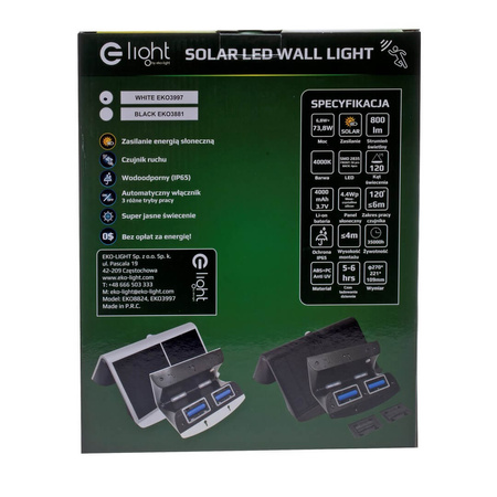 Lampa Ogrodowa Solarna Kinkiet Elewacyjny BUTTERFLY LED IP65 6,8W 4000K Czujnik Biała Eko-Light