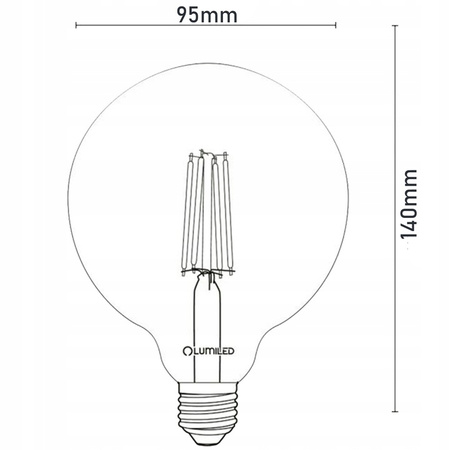 Żarówka LED E27 Kula G95 8W = 75W 880lm 3000K Ciepła 360° FILAMENT LUMILED