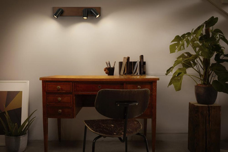 Lampa Sufitowa Ścienna LED Reflektor 3-Punktowy Dekoracyjny Drewno 41W GU10 Czarny LEDVANCE