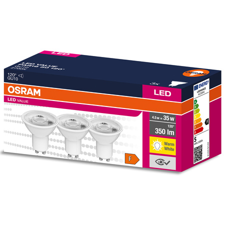 3PAK Żarówka LED GU10 4,5W = 35W 350lm 2700K Ciepła 120° OSRAM Value