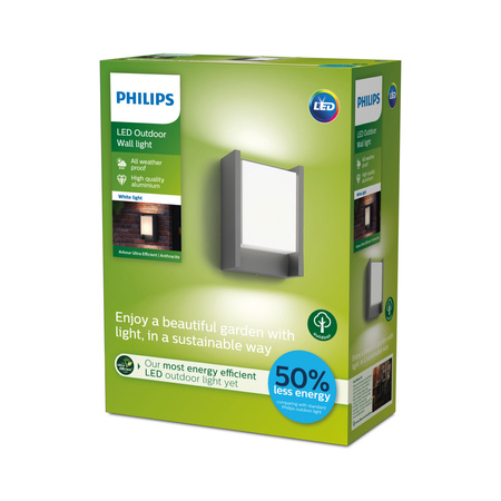 Kinkiet Ogrodowy Lampa Elewacyjna Zewnętrzna LED 4W 800lm 3000K IP44 Antracyt Arbour Ultra Efficient Philips