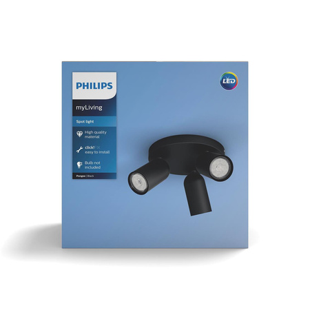 Lampa Sufitowa Reflektor Natynkowy 3x GU10 Czarna Pongee Philips