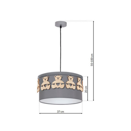 Lampa wisząca MIŚ 1xE27 Dziecięca Drewniane Misie Szara MLP4961 Milagro Metal + Tkanina + Drewno