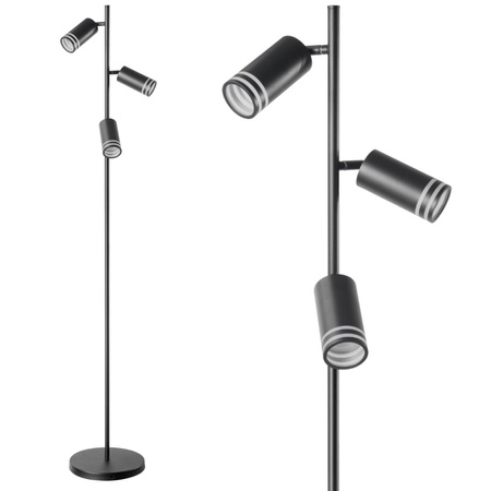 Lampa Podłogowa Stojąca 3x GU10 Czarna ROMA Sanico Goldlux