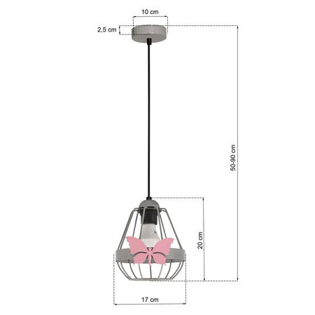 Lampa wisząca KAGO 1xE27 Dziecięca Różowy Motyl Szara MLP4932 Milagro Metal