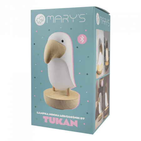 Lampka Nocna Dziecięca LED 2.7W 3000K Ciepła + Wielokolorowa RGB USB Akumulatorowa 1200mAh Biała z Głośnikiem Bluetooth TUKAN MARY'S
