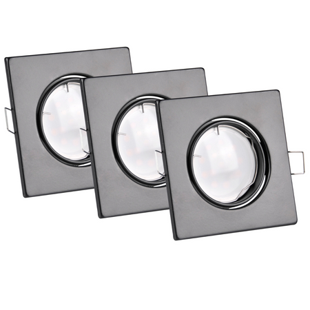 Zestaw 3x Oprawa halogenowa ruchoma GOLDLUX (Polux) kwadratowa czarna + żarówka LED GU10 3,5W