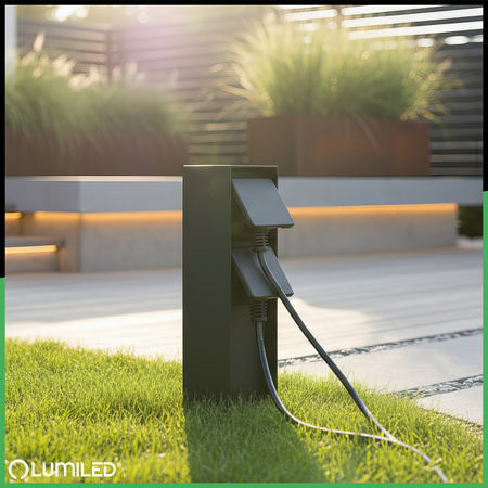 Słupek Ogrodowy IBERI Zewnętrzny Stojący 230V 2x Gniazdo Sieciowe IP65 LUMILED