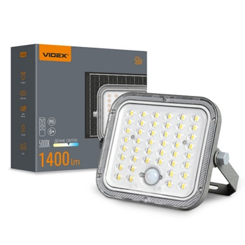 Naświetlacz Lampa Solarna z Czujnikiem 20W 1400lm 5000K Neutralna 90° 3.2V IP65 IK07 Natynkowy Szary VIDEX