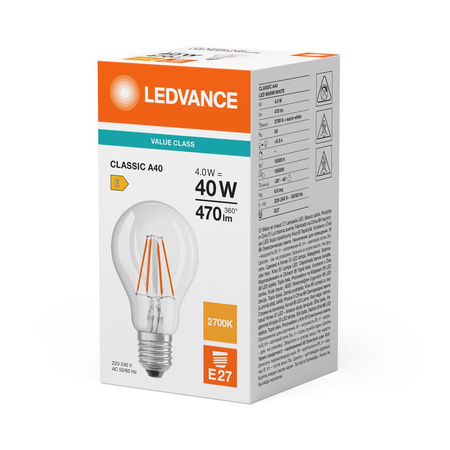 Żarówka LED A60 E27 4W = 40W 470lm 2700K Ciepła Biała FILAMENT LEDVANCE
