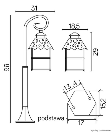 Lampa Ogrodowa Zewnętrzna Słupek LATARNIA E27 CADIZ K 5002/3/Z 86cm czarny Su-Ma