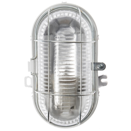 Oprawa LED E27 KANAŁOWA Lampa Garażowa Owal 100W Siatka Metal IP44 Biała KOBI