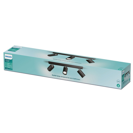 Lampa Sufitowa Reflektor 3x GU10 IP44 Czarna Kosipo Philips