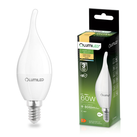 Żarówka LED E14 Świeczka BA35 8W = 60W 806lm 3000K Ciepła 180° LUMILED