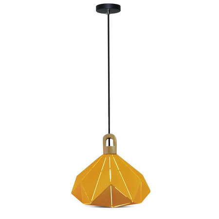 Lampa Wisząca Oprawa E27 Geometryczna żółta z drewnianym wykończeniem PASTEL PRISM D:32x27cm VT-7323 V-TAC