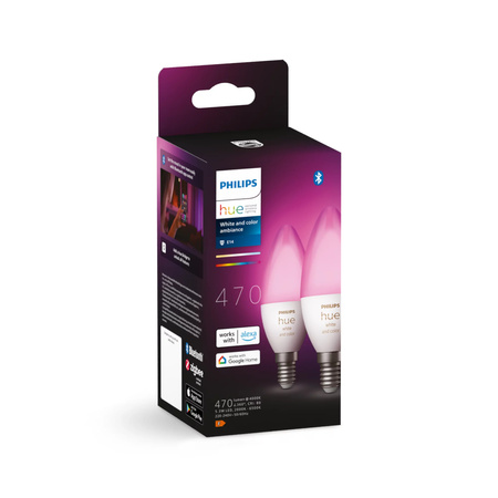 2PAK Żarówka LED Świeczka E14 B39 5,3W CCT RGB PHILIPS HUE White & COLOR Ambiance Bluetooth Zigbee