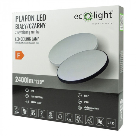Plafon LED Lampa Sufitowa 32W 2400lm 4000K Neutralna z Wymienną Ramką Czarną lub Białą Ecolight
