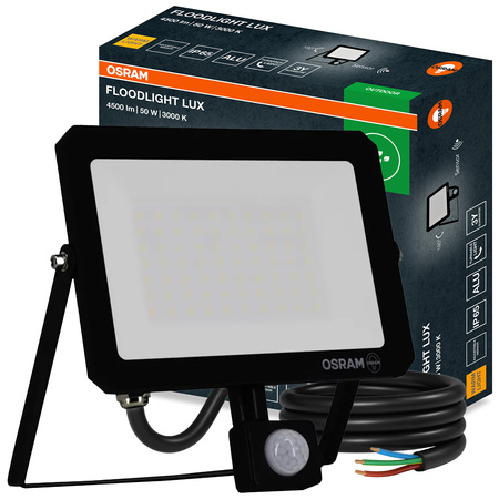 Naświetlacz LED Halogen Zewnętrzny Reflektor 50W 3000K 4500lm IP65 z Czujnikiem Ruchu i Światła FLOODLIGHT LUX SENSOR OSRAM