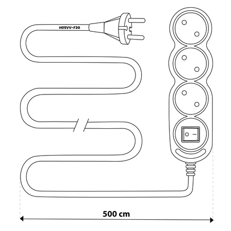 Przedłużacz Sieciowy Kabel z Uziemieniem Listwa Zasilająca 3 Gniazda 5m Włącznik ON/OFF Biały Sznur Lendo Lumiled