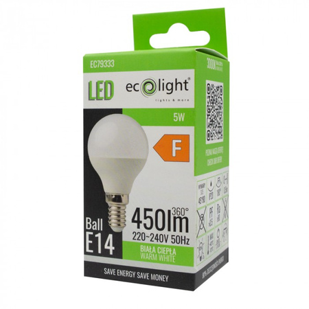 Żarówka LED Kulka P45 E14 5W 450lm 3000K Ciepła Ecolight