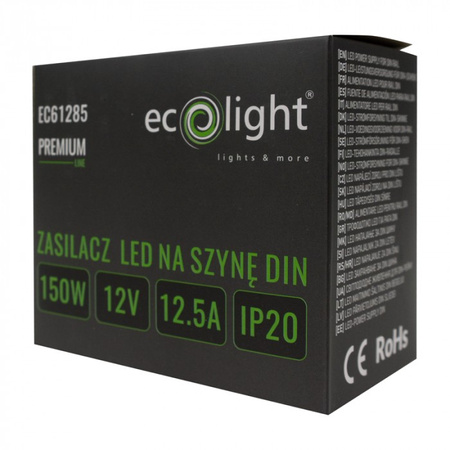 Zasilacz na Szynę DIN do Taśm LED 150W 12V 12.5A IP20 PREMIUM Ecolight