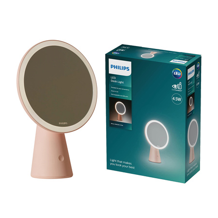 Lampka Biurkowa Stołowa LED Lusterko 4.5W CCT Ściemnialna USB Różowa PHILIPS