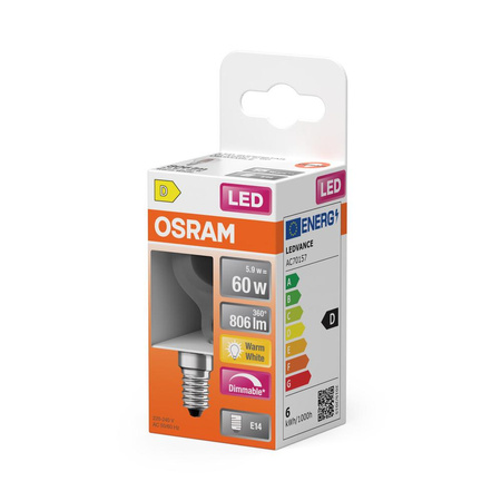 Żarówka LED P45 Kulka E14 5.9W = 60W 806lm 2700K Ciepła 300° Ściemnialna Retrofit Filament CLASSIC Osram