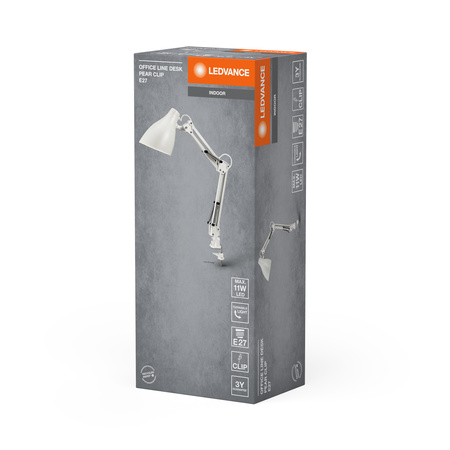 Lampa Stołowa Oprawa Biurkowa Stojąca Klips Regulowana E27 Biały USB-C Office Line Ledvance
