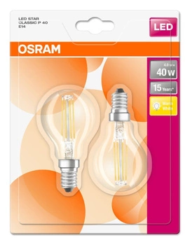 2PAK Żarówka LED E14 P45 4W = 40W 470lm 2700K Ciepła 300° Filament OSRAM